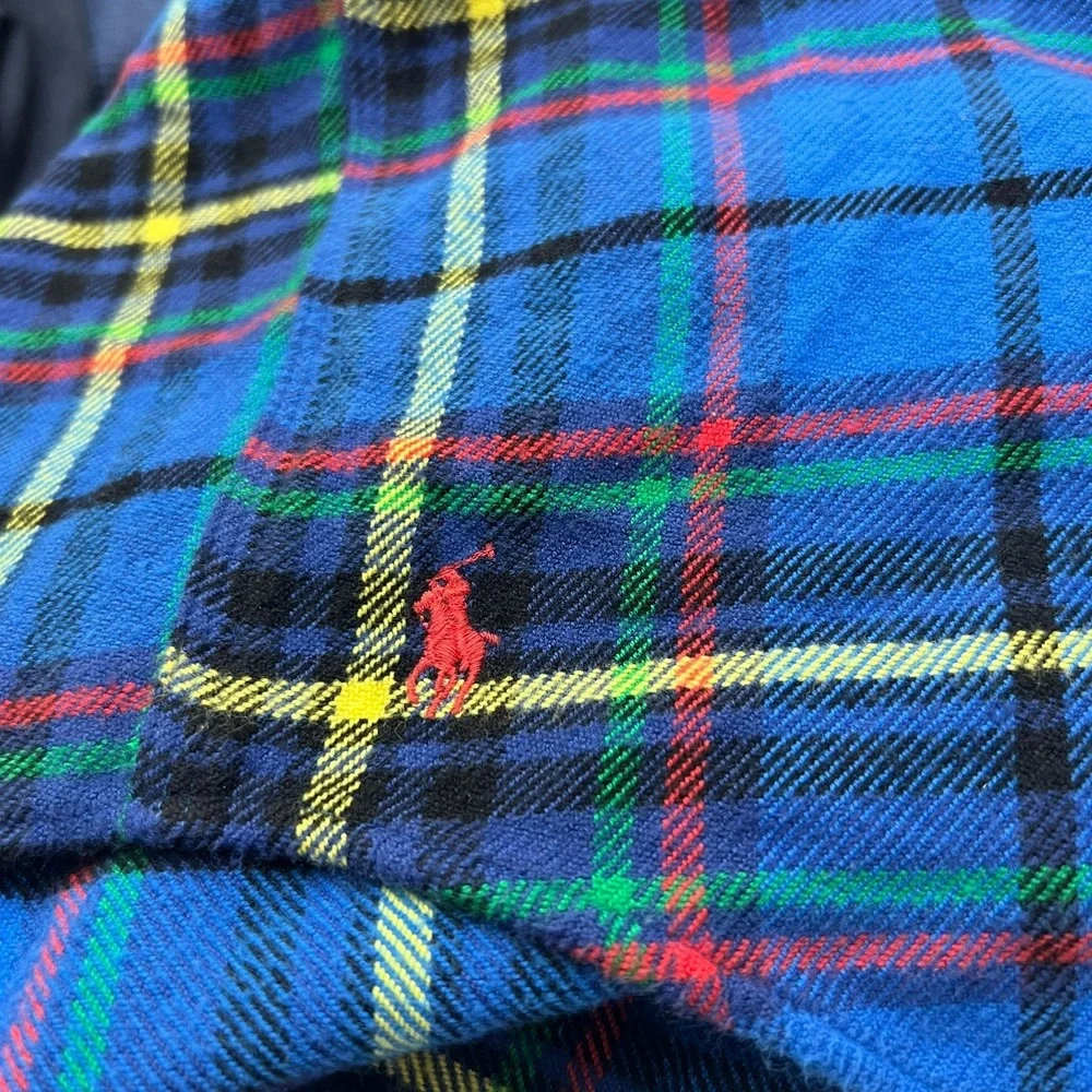 Polo Ralph Lauren Medium Classic Fit Blue Plaid Flannel Button Front Shirt
